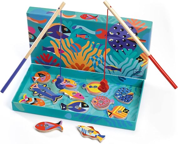 DJECO, Kids Magnetic Fishing Game, Wooden | Catch Colorful Sea Creatures, Interactive Family Fun, Toddler Gift Idea, Ages 2 and Up, Motor Skills Development