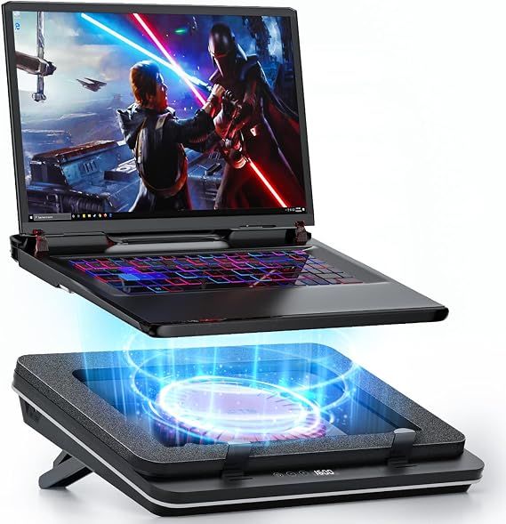IETS GT600 Laptop Cooling Pad Equipped Gigantic Turbo-Fan（5.5inch Diameter）,Sealed Foam for Rapid Cooling Gaming Laptop,14.1-19.3 inch Laptop Cooler With adjustable brackets,Dust Filter,Touch start