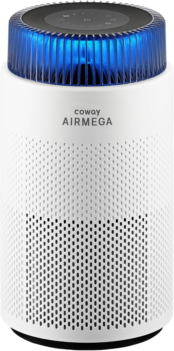 COWAY Air Purifiers for Home up to 810 ft2, HEPA and Carbon Filter for Smoke, Allergies, Pet Dander, Odor, AQI Monitor, Auto Mode, Timer, Filter Indicator, Night Light, Airmega 100 White