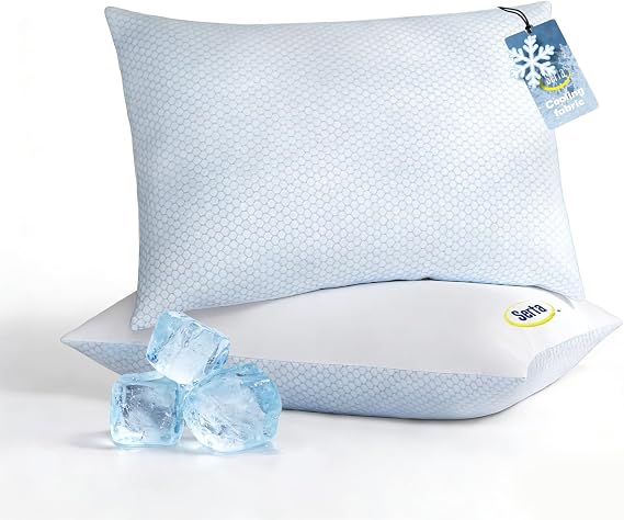 Serta Cooling Bed Pillows Queen Size Set of 2, 20"x28", Medium Soft | Reversible Cooling & Cotton Fabric, Down Alternative Breathable Pillow for Hot, Side, Back & Stomach Sleepers