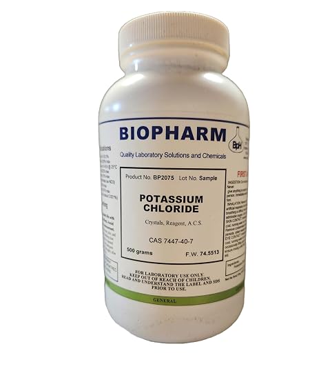 Biopharm Potassium Chloride (KCl), ACS Reagent, Crystals, Powder, 500 Grams
