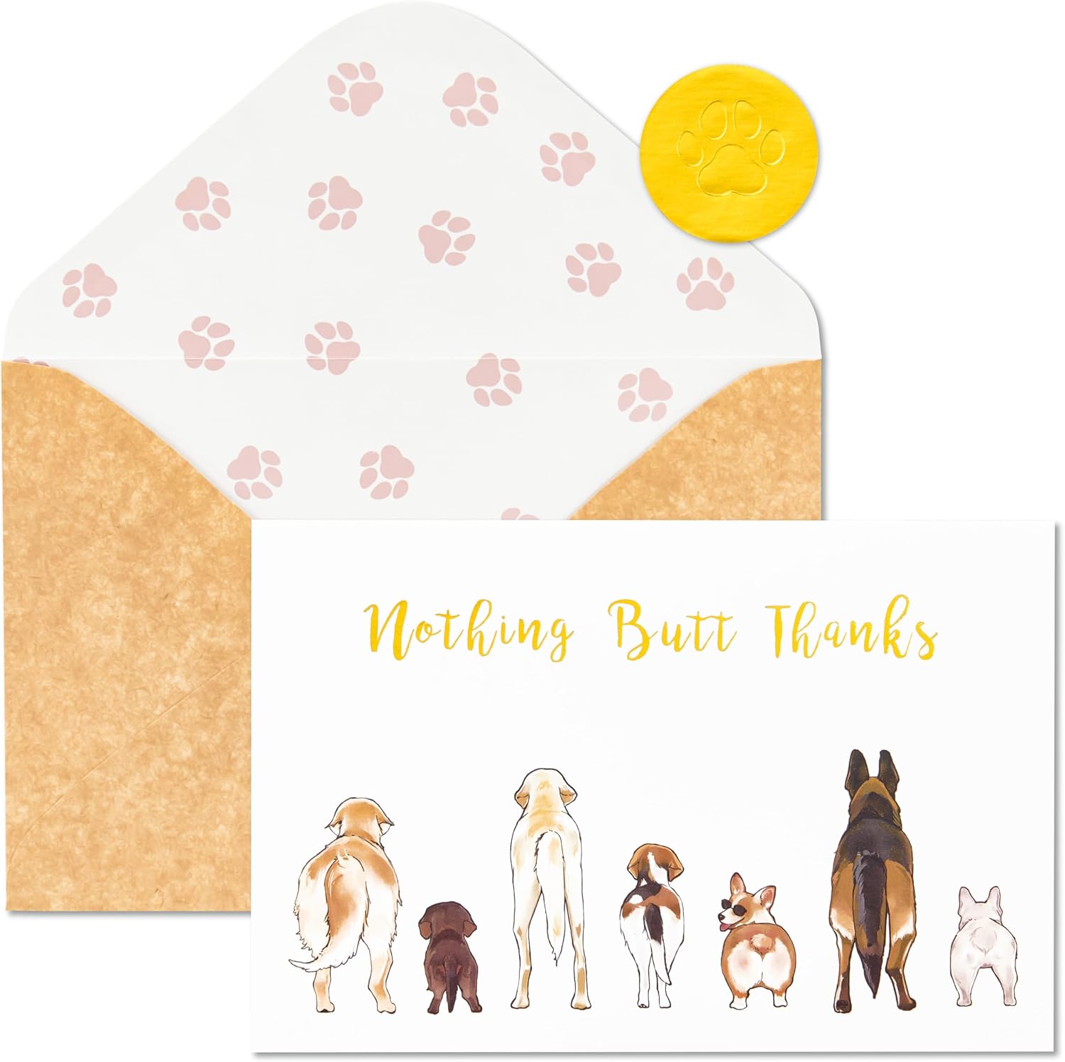 Crisky 50 Count Dog Thank You Cards Nothing Butt Thanks Gold Foil Funny Thank You Cards with Envelopes & Stickers For Friends, Women Men, Teachers, Colleagues, Dog Lovers