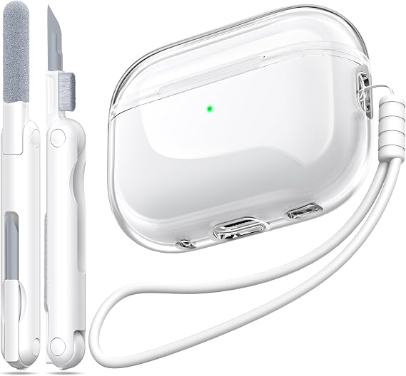 Airpods Pro 2nd/1st Generation Case Cover, Compatible with Airpods Pro Case 2nd Gen USB C Charging Port, Clear Soft Transparent Military Grade Shockproof Case, Clear White