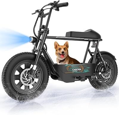 Caroma Peak 1200W Electric Scooter with Seat, 16 Fat Tire Electric Dirt Bike, Max 30Miles Ranges, Top Speed 20Mph, Electric Motorcycle Mini Bike with Basket for Pet s& Cargo, UL 2272 Certified