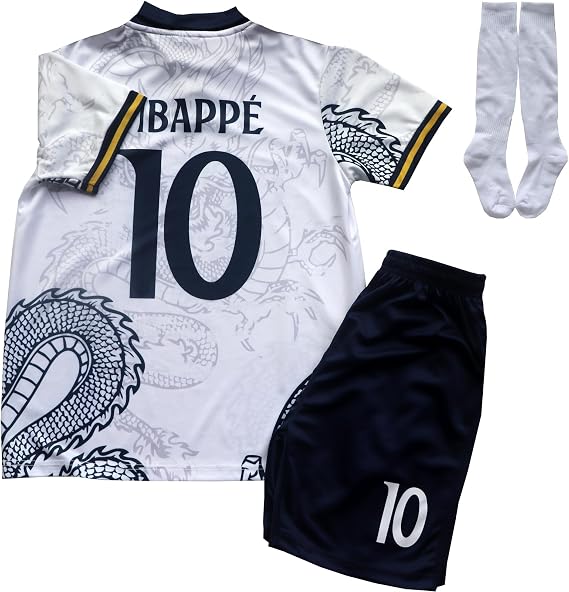 TIMEART No #10 Special Black/White Edition Kids Soccer Jersey Shirts Football Futbol Socks Set Youth Sizes.