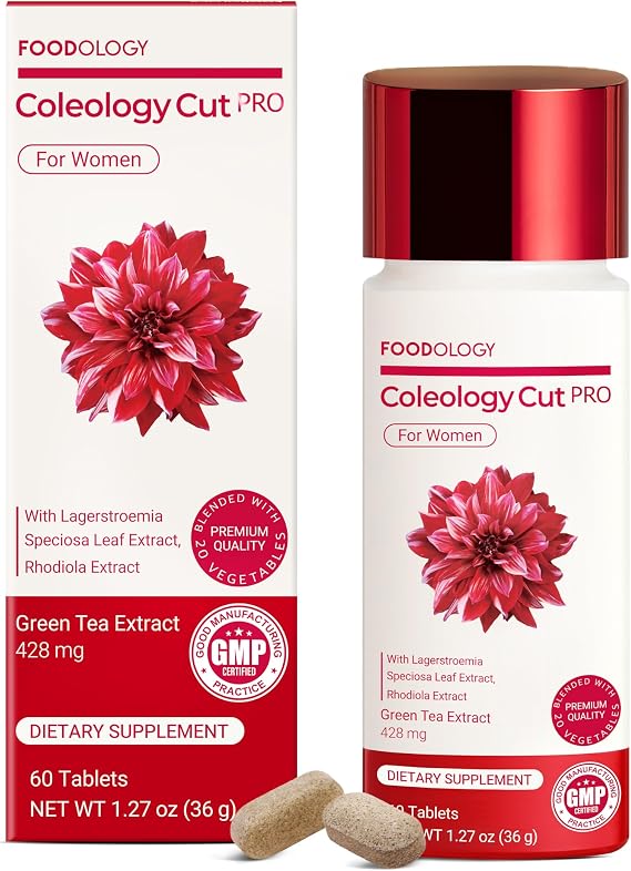 FOODOLOGY Coleology Cut PRO Green Tea Extract 428mg Nighttime Fat Metabolism Support for Women, 9-in-1 Formula with Banaba Leaf & Rhodiola Rosea, Korean Dietary Supplement, 30 Day Supply