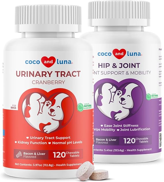 Cranberry & Hip and Joint Support for Dogs Bundle - Urinary Tract Support & Joint Health with Glucosamine, Chondrointin & MSM.