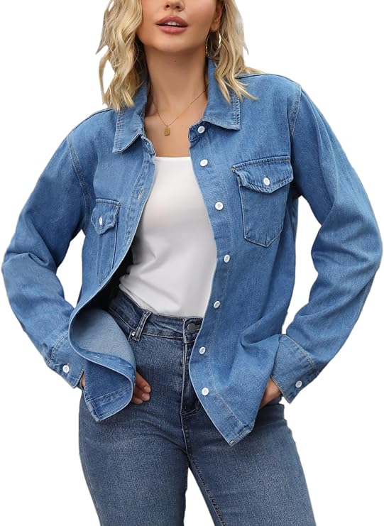 Women's Denim Jackets Button Down Long Sleeve Western Shacket with Pockets Jean Jacket
