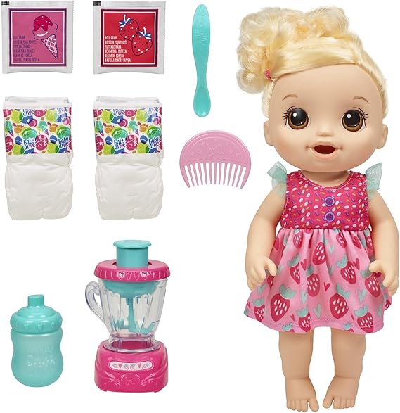 Baby Alive Magical Mixer Baby Doll Strawberry Shake with Blender Accessories, Drinks, Wets, Eats, Blonde Hair Toy for Kids Ages 3 and Up