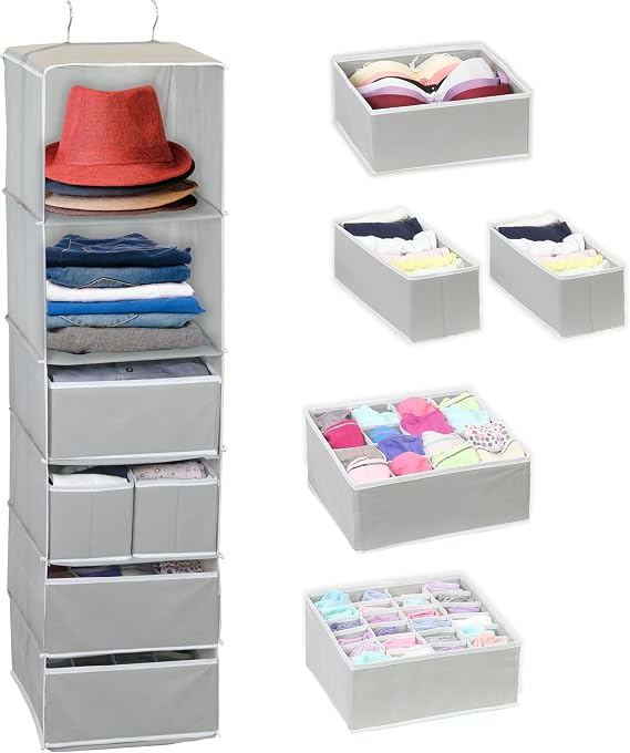 Simple Houseware 6 Shelf Hanging Closet Organizer with 5 Drawers Storage | Gray