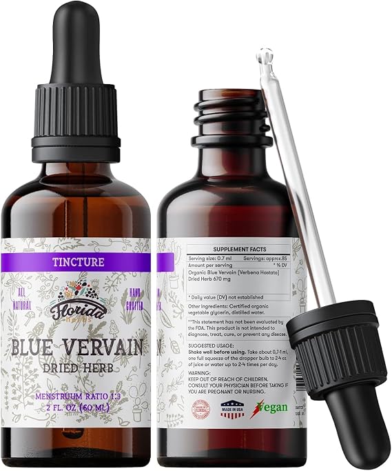 Blue Vervain Herb Organic Extract Organic Blue Vervain Herb Natural Vervain Supplement for Men & Women Made in USA - 2 oz