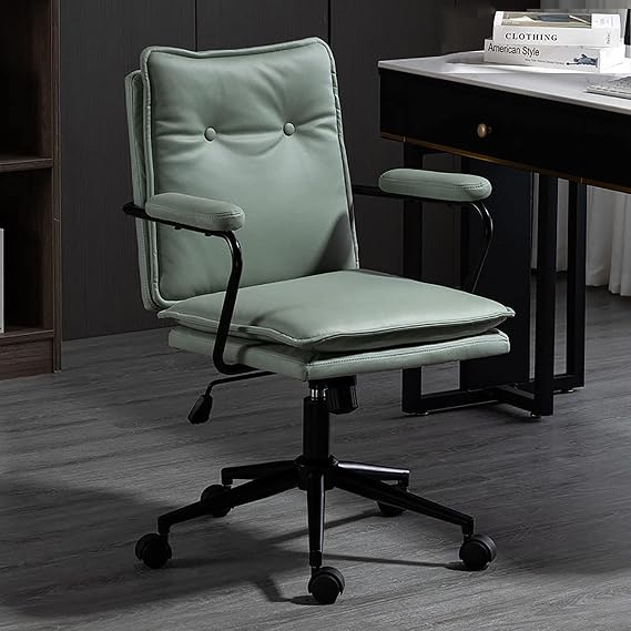 Office Chair Gaming Chair Computer Chair Modern Home Office Chair,Pu Leather Mid-Back Desk Chair Executive Computer Chair Adjustable,Cute Vanity Chair Comfy Swivel Chair Vintage Task Chair w