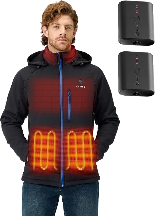 ORORO Men's 4-Zone Heated Jacket (Black, XL) and Extra Battery