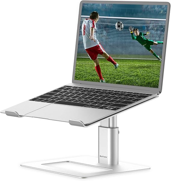 BoYata Laptop Stand, Height Adjustable Laptop Riser for 11-17" Laptops | Ergonomic Laptop Stand for Desk, Ventilated with U-Shaped Open Design, Sturdy Notebook Stand for 10-17'' Laptops, Silver