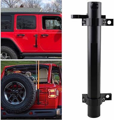 Samman Tailgate Hinge Mounted Single Flag & Antenna Holder Kit Multi-Function Antenna Mount Flagpole Holder Compatible with Jeep Wrangler JK JL Sahara Rubicon & Unlimited 07-17 JK; 18-21 JL