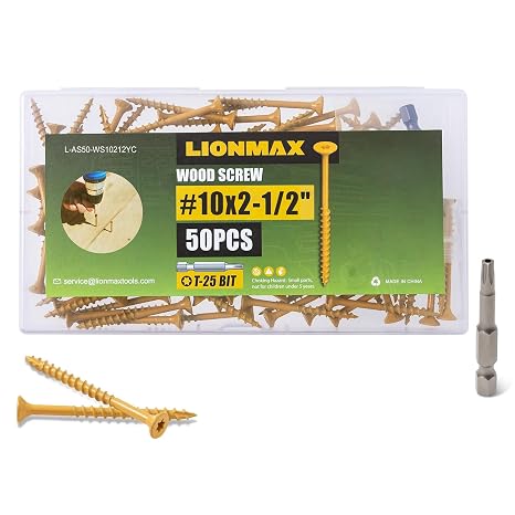 LIONMAX Deck Screws 2-1/2 Inch, Wood Screws #10 x 2-1/2", 50 PCS, Tan
