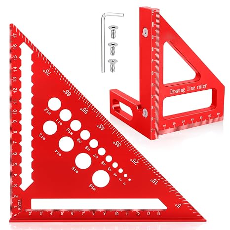 2Pcs 7 Inch Set Square Carpentry with Metal 3D Multi Angle Measuring Ruler