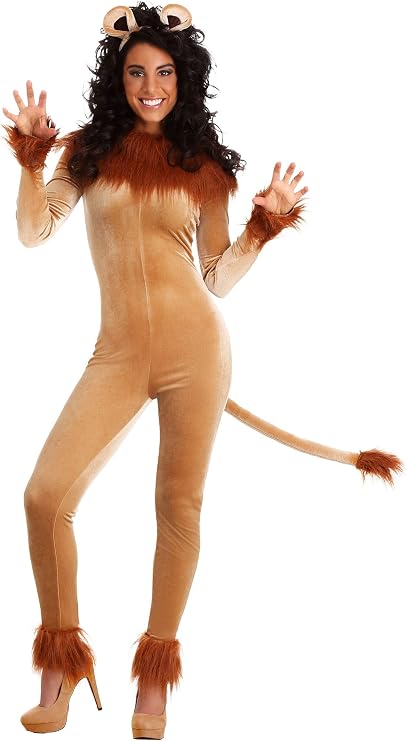 Fun Costumes Fierce Lion Women's Costume Jumpsuit with Faux Fur Collar, Cuffs, Headband & Tail