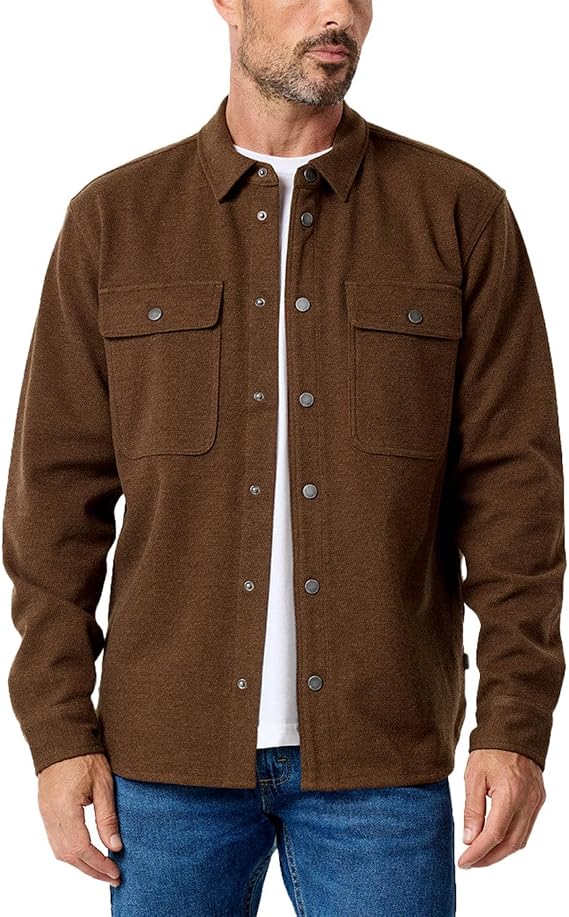INTO THE AM Shirt Jackets for Men Casual Twill Shacket Button Up Fall S-4XL