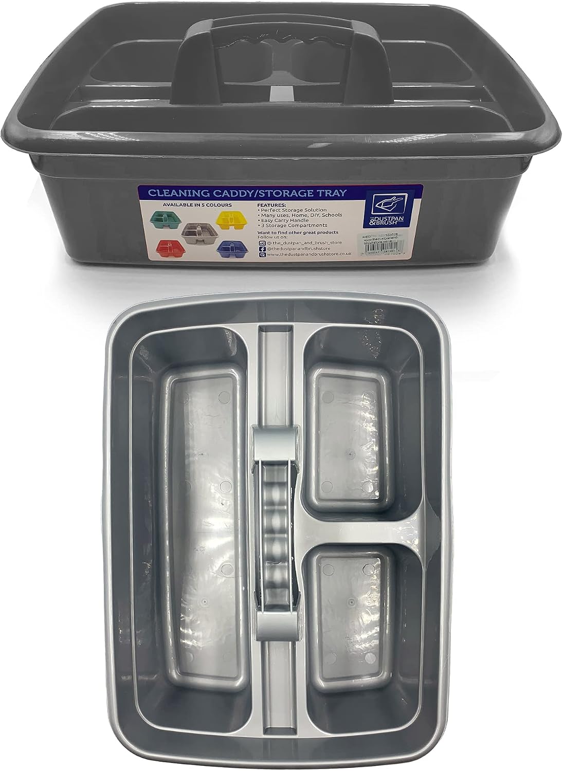 TDBS The Dustpan and Brush Store Cleaning Caddy with Handle Cleaners Caddy Organiser Carry Baskets for Cleaning Products Silver