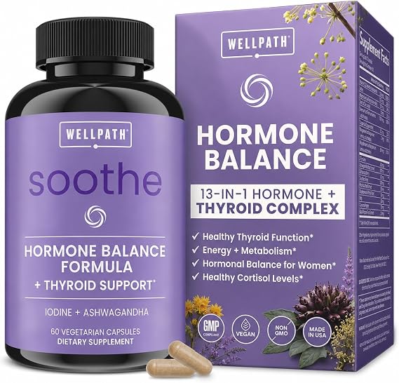 WellPath Soothe Hormone Balance for Women & Thyroid Support, 60 Ct | Cortisol Supplements for Women - Adrenal & Mood Support with Ashwagandha & Rhodiola - Non-GMO, Gluten-Free, USA Made