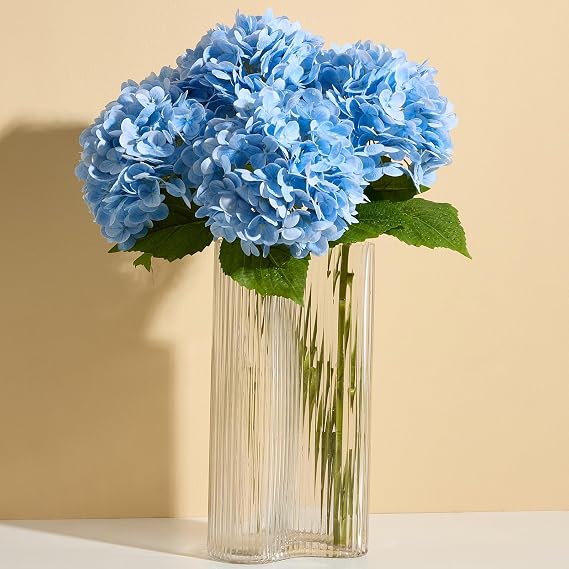 20" Real Touch Hydrangea Artificial Flowers,Blue,4PCS