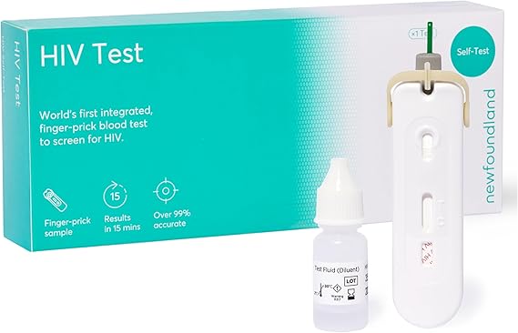 Newfoundland HIV Test Kit - 1 Test - HIV Positive Detection - 99% Accurate Home Test for Viral Load Levels - CE Certified - Blood Test Kit for HIV-1, HIV-2 Immunodeficiency - Detect Early HIV Signs