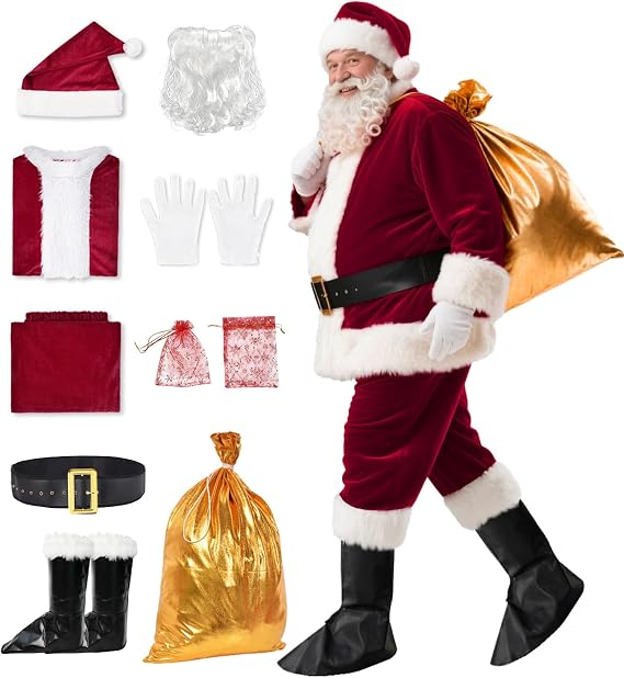 Santa Claus Costume for Men Santa Suit Deluxe Christmas Outfit