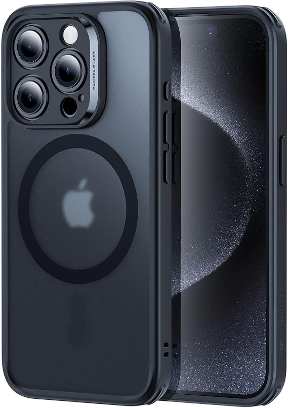 ESR iPhone 15 Pro Max için kılıf seti (5'i 1 arada), şeffaf mat kılıf, ekran koruyucu folyo ve kamera korumalı, MagSafe ile uyumlu, askeri standart koruma, Classic serisi, mat siyah
