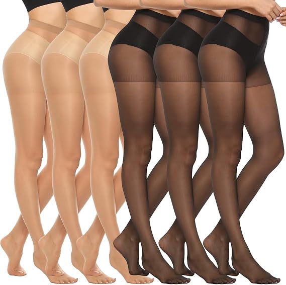 MANZI 6 Pairs 20D Women's Sheer Tights Ultra Thin High Waist Pantyhose Thigh Stockings