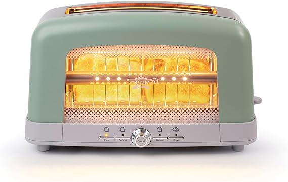 HeatMate Graphite Heating Technology Pop-Up Toaster w/7 Heat Settings, 3 Toasting Functions & Unique Bagel Mode, Olive/Brushed Nickel
