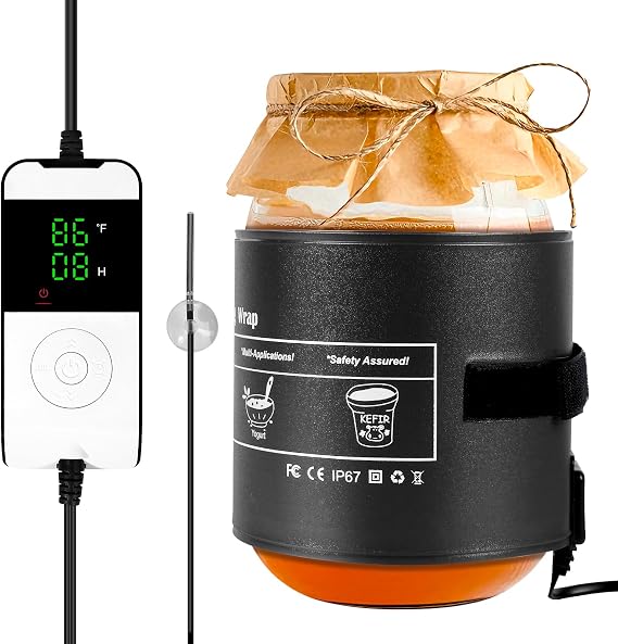 Kombucha Heating Wrap with Digital Thermostat - Fermentation Heating Pad for Kombucha Warmer, Equipped with an NTC Temperature Sensor & Suction Cup, Suitable for 1 Gallon 2 Gallon 3 Gallon