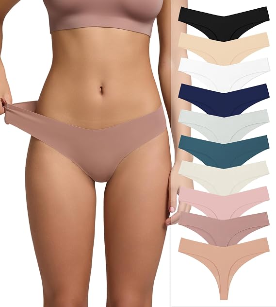 Seamless Thongs for Women V-Shaped No Show Panties Soft Comfortable Breathable Workout Underwear Multiple Pack