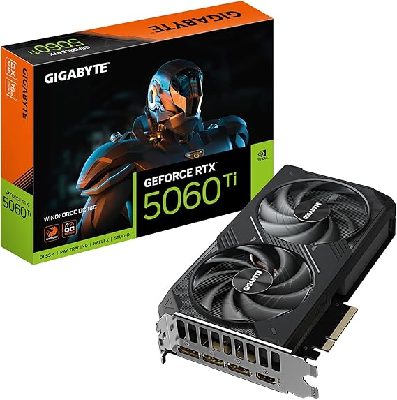 Gigabyte GeForce RTX 5060 Ti WINDFORCE OC 16G Graphics Card - 16GB GDDR7, 128 Bit, PCI-E 5.0, 2587MHz Core Frequency, 3 x DisplayPort, 1 x HDMI, GV-N506TWF2OC-16GD