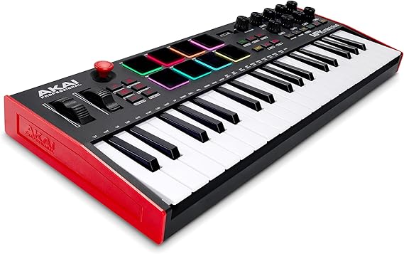AKAI Professional USB MIDI Keyboard Controller, 37 Keys, 8 MPC Pads, Built-in Sequencer, MIDI/CV/Gate Input/Output, Native Instruments Sound Package, Music Production Software Included, MPK Mini Plus