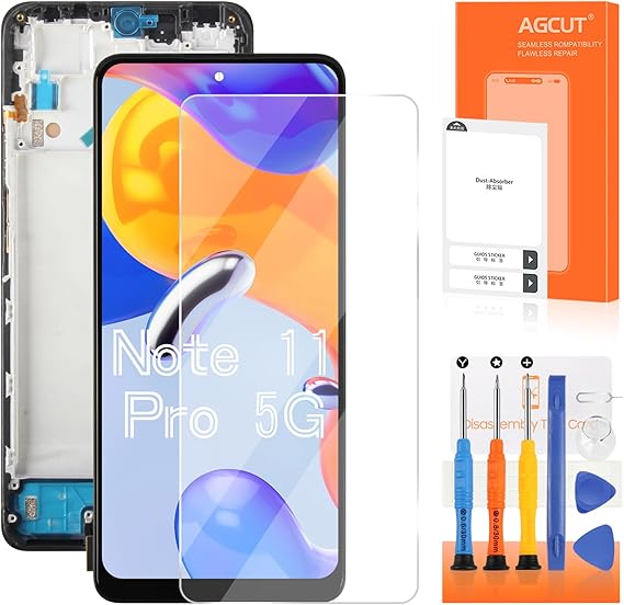 AGCUT LCD Display für Xiaomi Redmi Note 11 PRO LCD Bildschirm für Xiaomi Redmi Note 11 PRO 5G Display 2201116TG 21091116I Touchscreen Digitizer Assembly mit Reparatur Werkzeuge Schwarz mit Rahmen