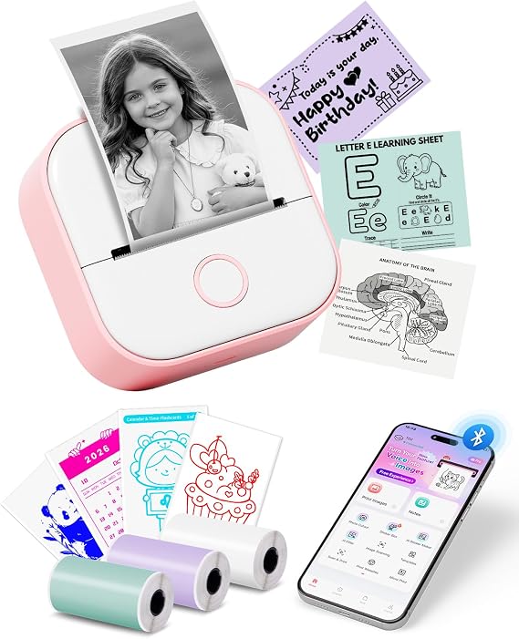 Memoking Sticker Printer, T02 Portable Mini Printer Gifts for Teen Girls