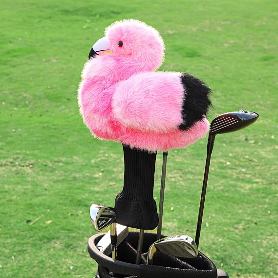 Funny Driver Headcover - Long Neck Plush Funny Golf Club Cover, Animal Flamingo Golf Headcovers for Driver