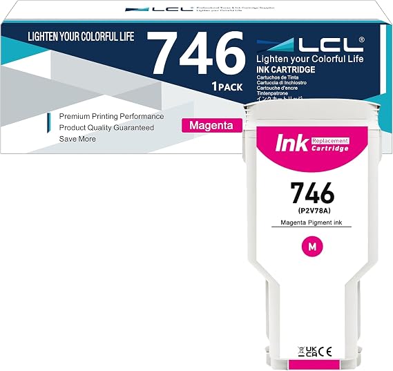 LCL 746 746XL High Capacity Magenta 300ml Ink Cartridge Compatible with HP 746 P2V78A Pigment Replacement for HP DesignJet Z6 Printer DesignJet Z9+ Printer (Pack of 1)