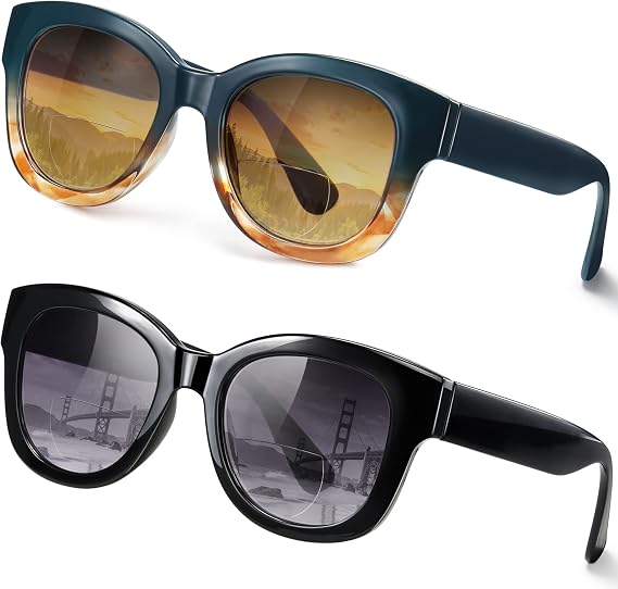 EYEGUARD 2 Pack Bifocal Reading Sunglasses for Women UV400 Protection Spring Hinge Vintage Designer Sun Readers