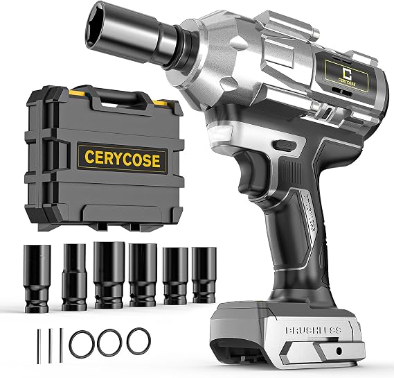 Cordless Impact Wrench 1/2 inch for Dewalt Battery 900FT-LBS with 6 Sockets and Durable Toolbox Brushless Impact Gun Includes LED Work Light (950Ft-lbs Wrench with 6 Sockets)