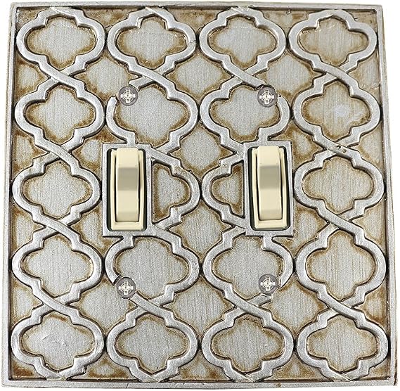 Moroccan 2 Toggle Wallplate, Double Switch Electrical Cover Plate, Aged Silver