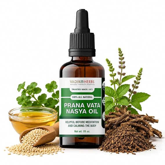 Vadik Herbs Organic Prana Vata Nasya Oil, Brahmi Tulsi Ayurvedic Ritual | Traditional Ayurvedic Nasya Ritual | Organic Brahmi, Tulsi & Jatamansi | Mindfulness & Daily Wellness | USDA Organic