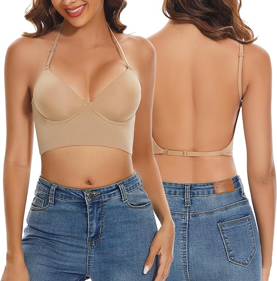 Low Back Bras for Women Push Up Deep V Neck Plunge Backless Bra Multiway Strap Convertible Bra Wire Lifting Bra