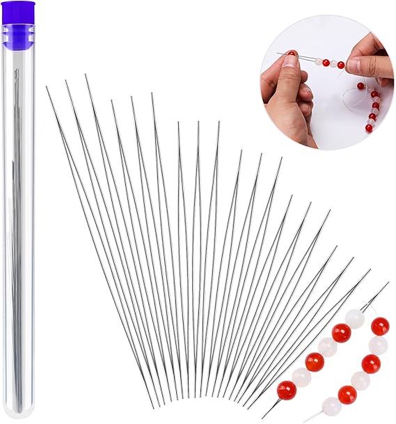 18 Pcs Collapsible Beading Needles, Beading Needles for Seed Beads, Big Eye Seed Beads Needles Set with Bottle