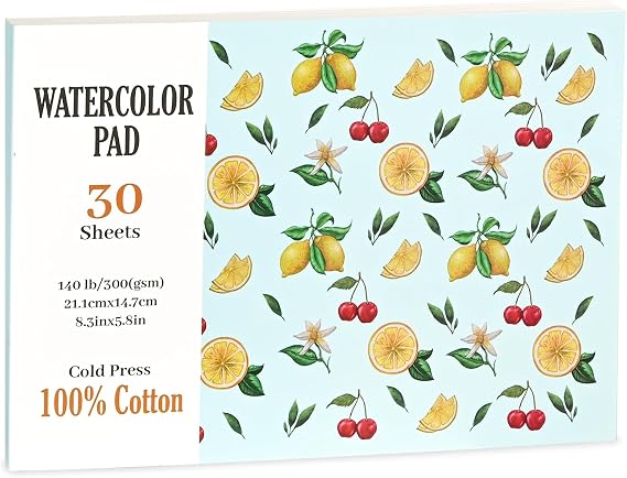 Watercolour Paper A5 Pad,30 Sheets Watercolor Paper Cold Press,300gsm Water Colour Pad for Art Painting,Sketching,Drawing,Mixed Media