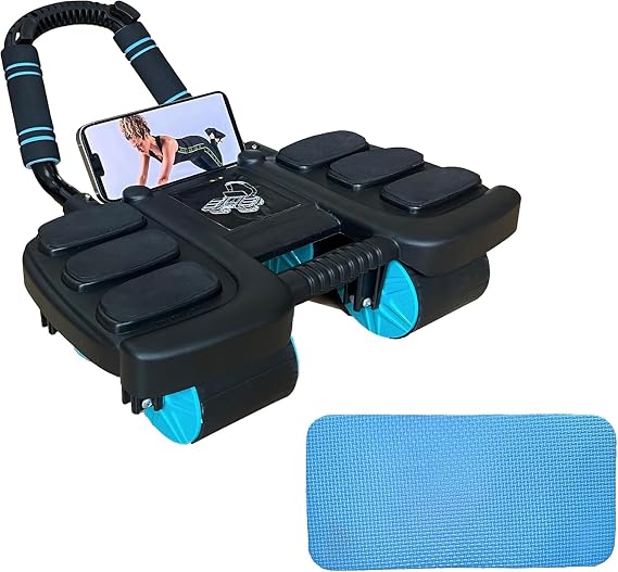 Ab Roller Exercise Wheel – Ab Workout Equipment with Knee Mat, Automatic Rebound Abdominal Wheel with 6 Elbow Supports & 4 Wheels, Core Strength Training Ab Trainer for Home Gym
