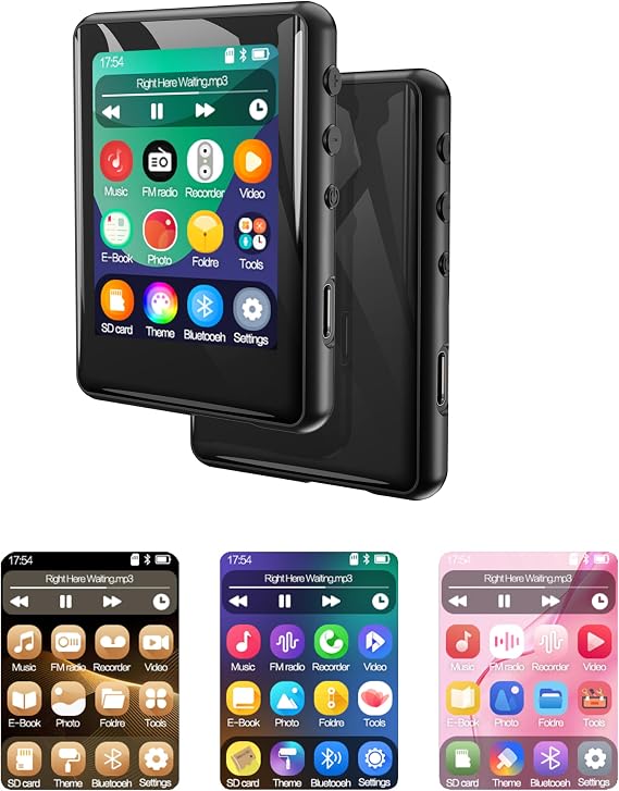 32GB MP3 Player with Bluetooth 5.3 2.4 Inch Full Touch Screen Portable MP3 Player Children with Speaker Voice Recording FM Radio Random Playback Wired