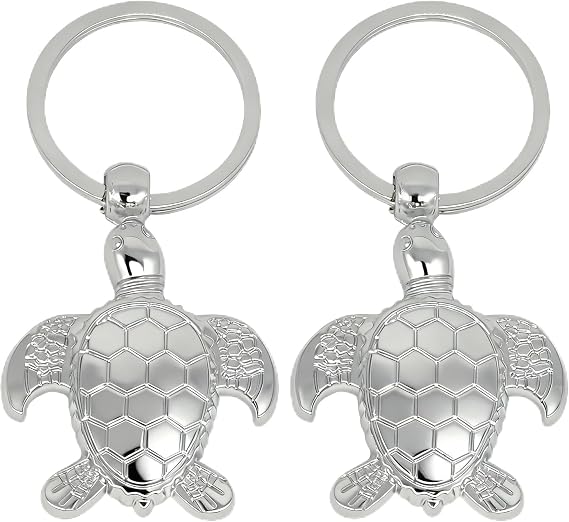 2PCS Sea Turtle Keychain Bag Charms Metal Cute Animal Turtle Key Chain Ring for Handbag Purse Men Women Boys Girls