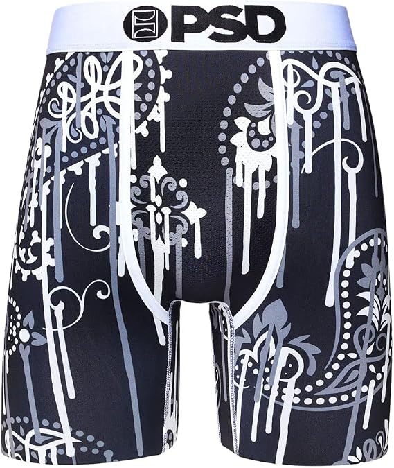 PSD Men's Drippin Paisley Blk Boxer Briefs, Black, XL